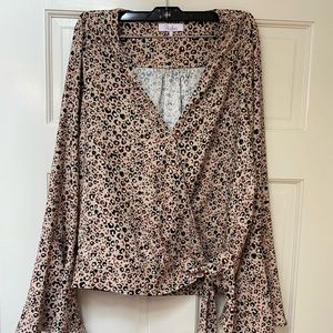 Parker cheetah print long sleeve tie top